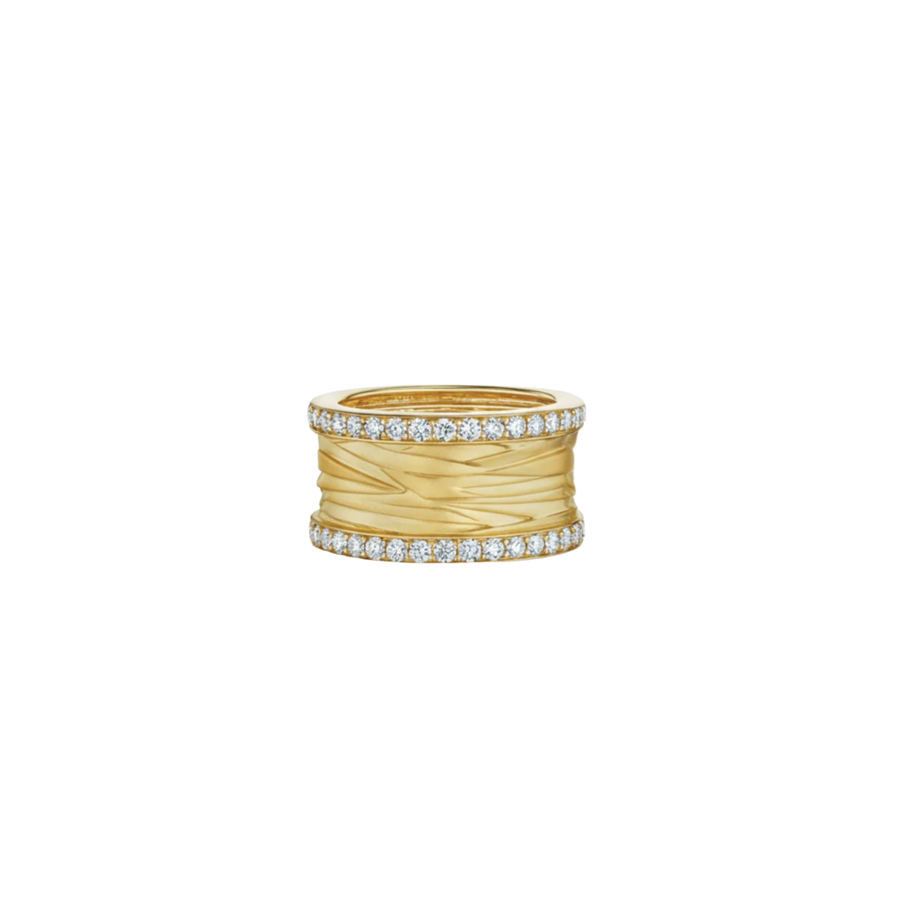 Textured Gold Band Ring with Diamonds