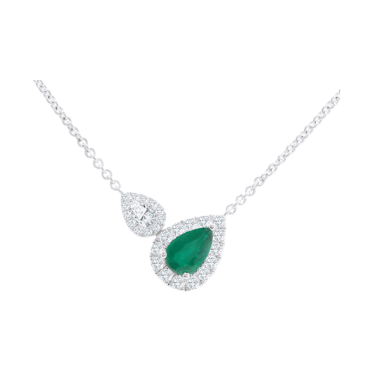 Pear Shaped Emerald and Diamond Necklace
