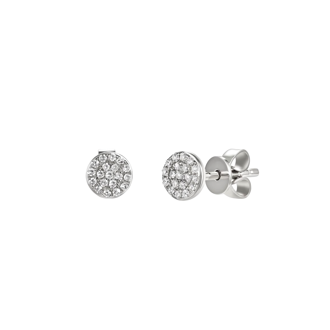 Diamond Disc Stud Earrings in White Gold