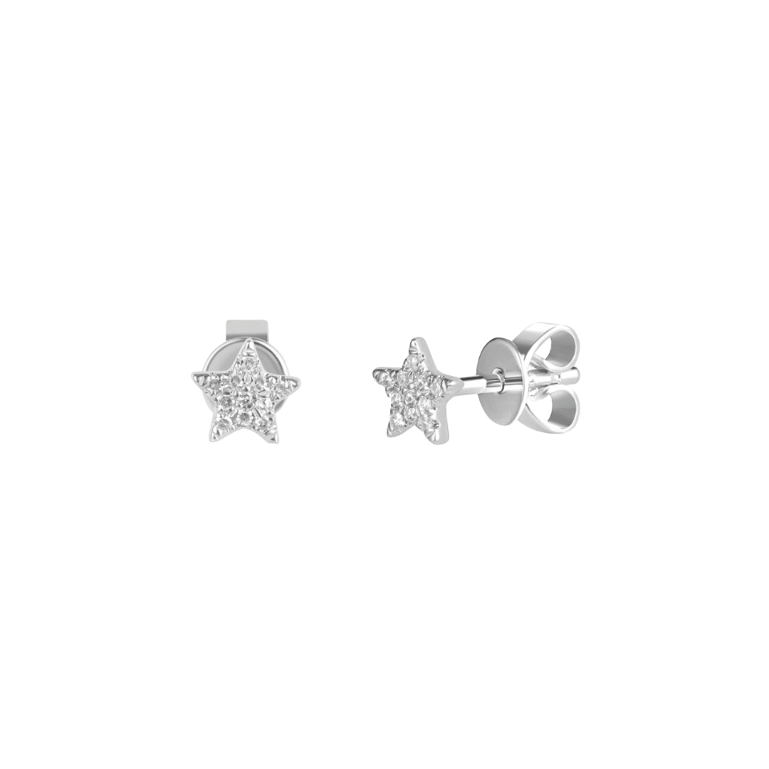 Diamond Star Stud Earrings in White Gold