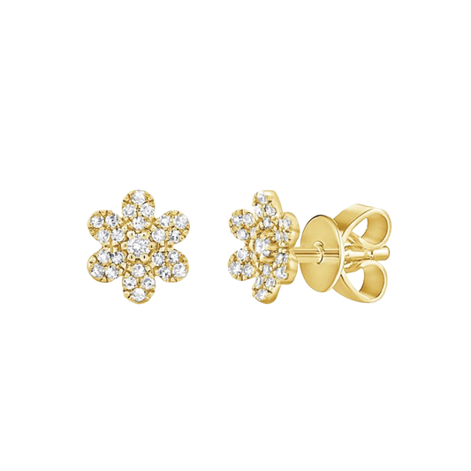 6mm Diamond Flower Stud Earrings in Yellow Gold