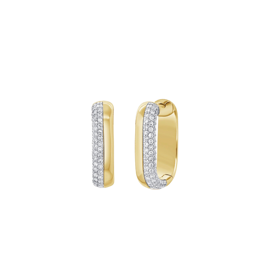 2-Row Gold and Diamond Elongated Hoop Earrings