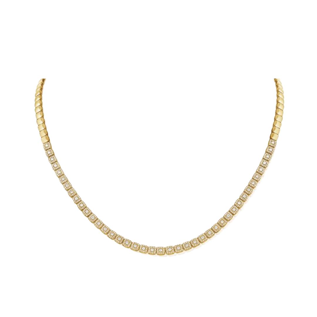 Gold Square Necklace with Diamonds