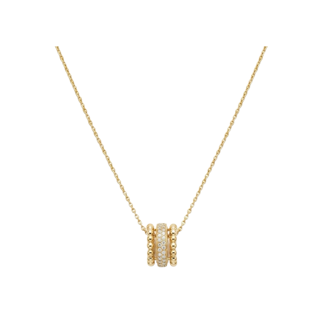 Yellow Gold Necklace with Bead and Diamond Rondelle Charm