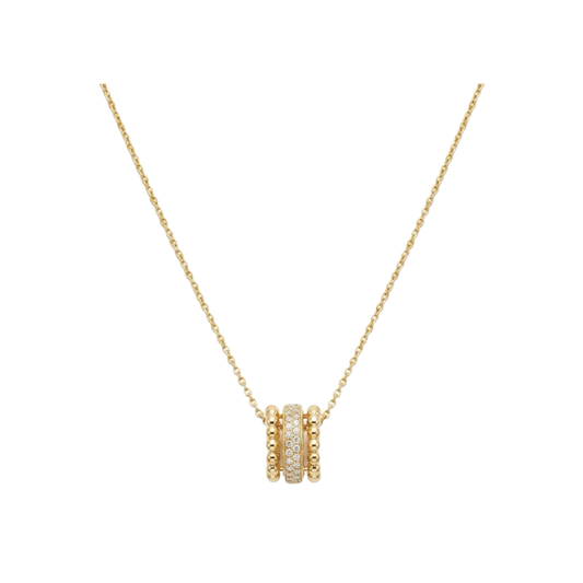 Yellow Gold Necklace with Bead and Diamond Rondelle Charm