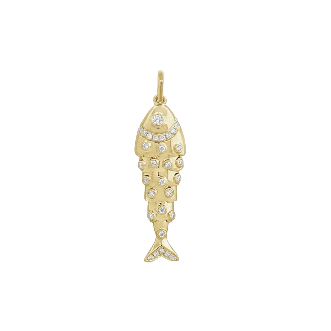 Medium Gold Fish Charm with Diamonds