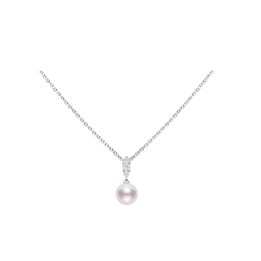 7.5mm Akoya Pearl and Diamond Pendant Necklace in White Gold