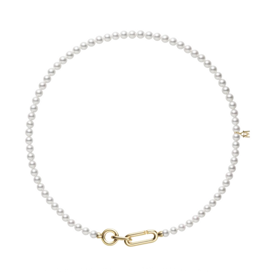 M Code Akoya Pearl Necklace with Gold Link Clasp