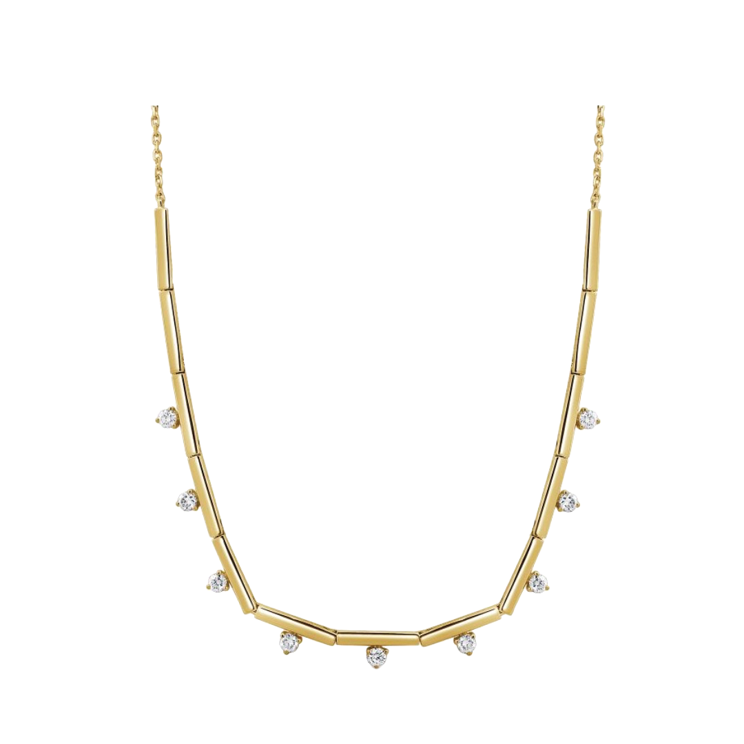 Flexible Gold Bar Necklace with Diamond Fringe