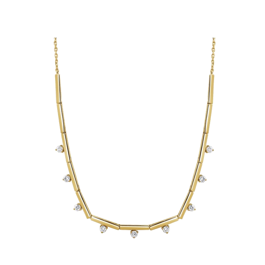 Flexible Gold Bar Necklace with Diamond Fringe