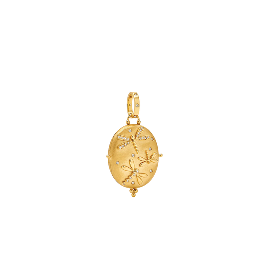Dragonfly Locket with Diamonds in 18K Yellow Gold
