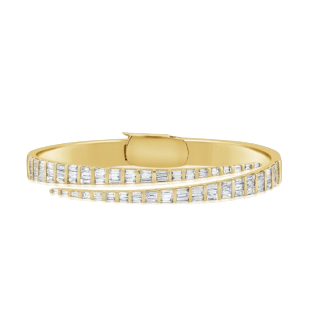 Bypass Cuff Bracelet with Graduated Diamond Baguettes in 14k Yellow Gold