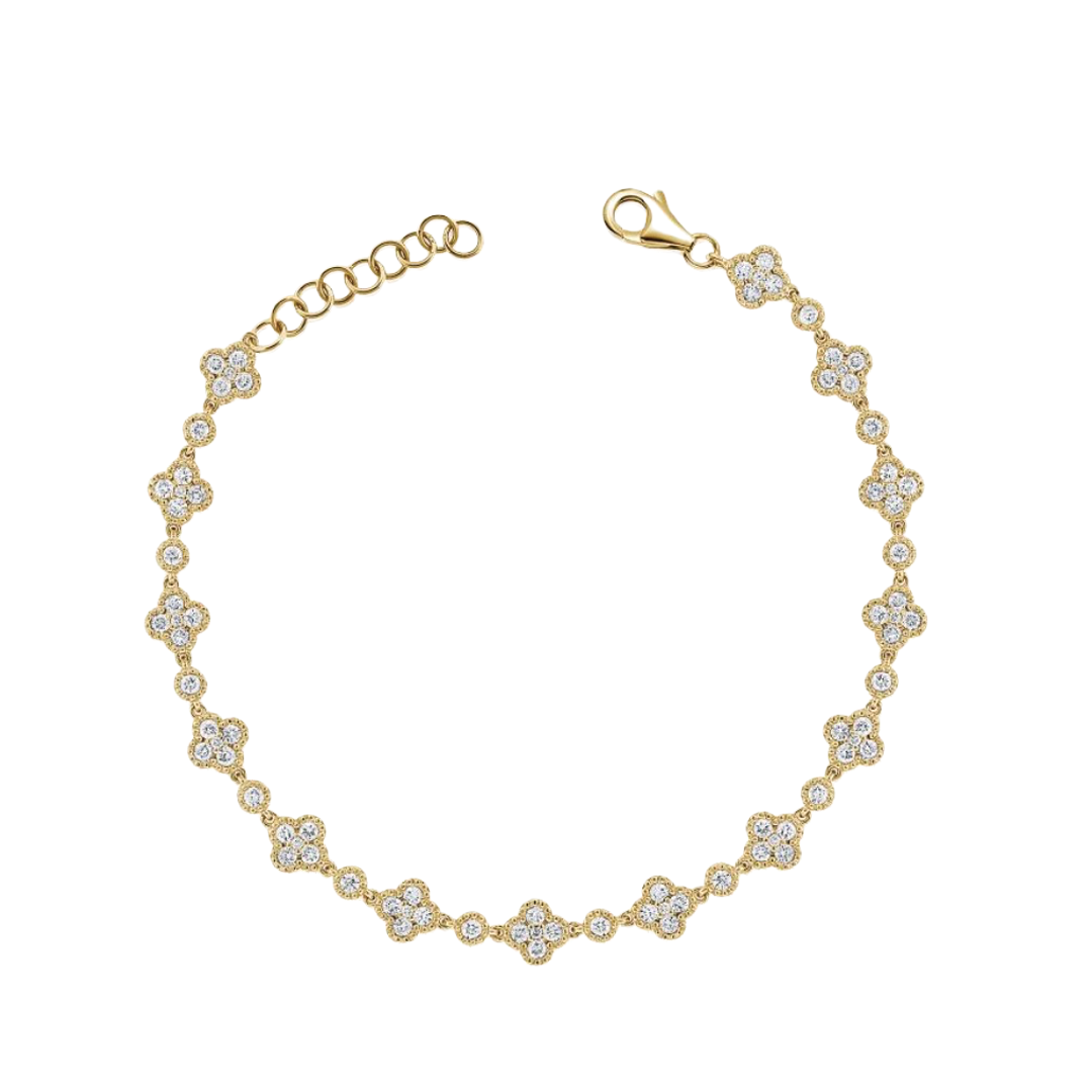 Clover and Round Diamond Station Bracelet
