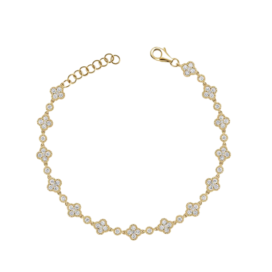 Clover and Round Diamond Station Bracelet