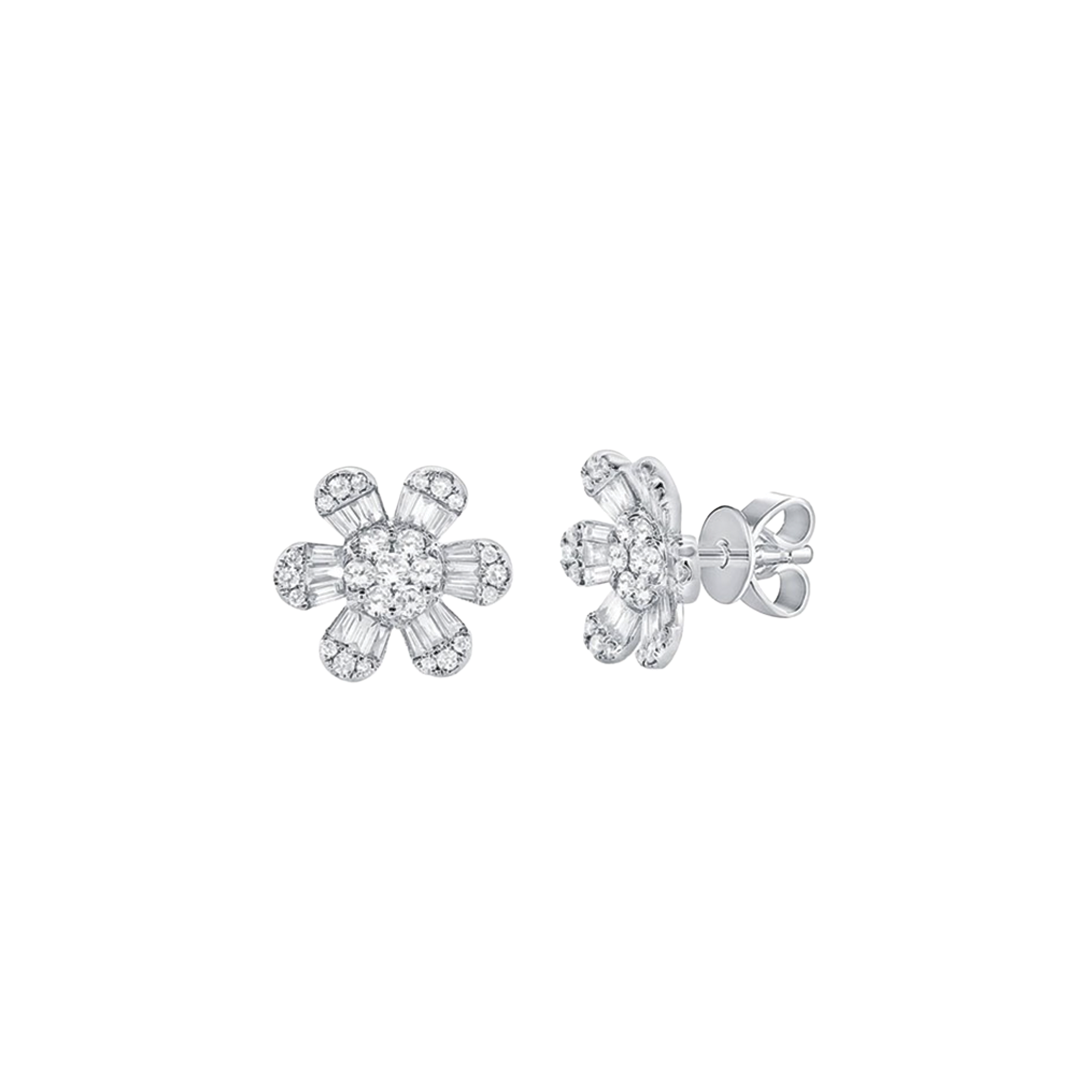 16.2mm Diamond Flower Stud Earrings in White Gold