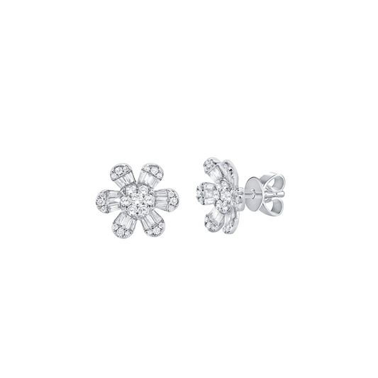 16.2mm Diamond Flower Stud Earrings in White Gold