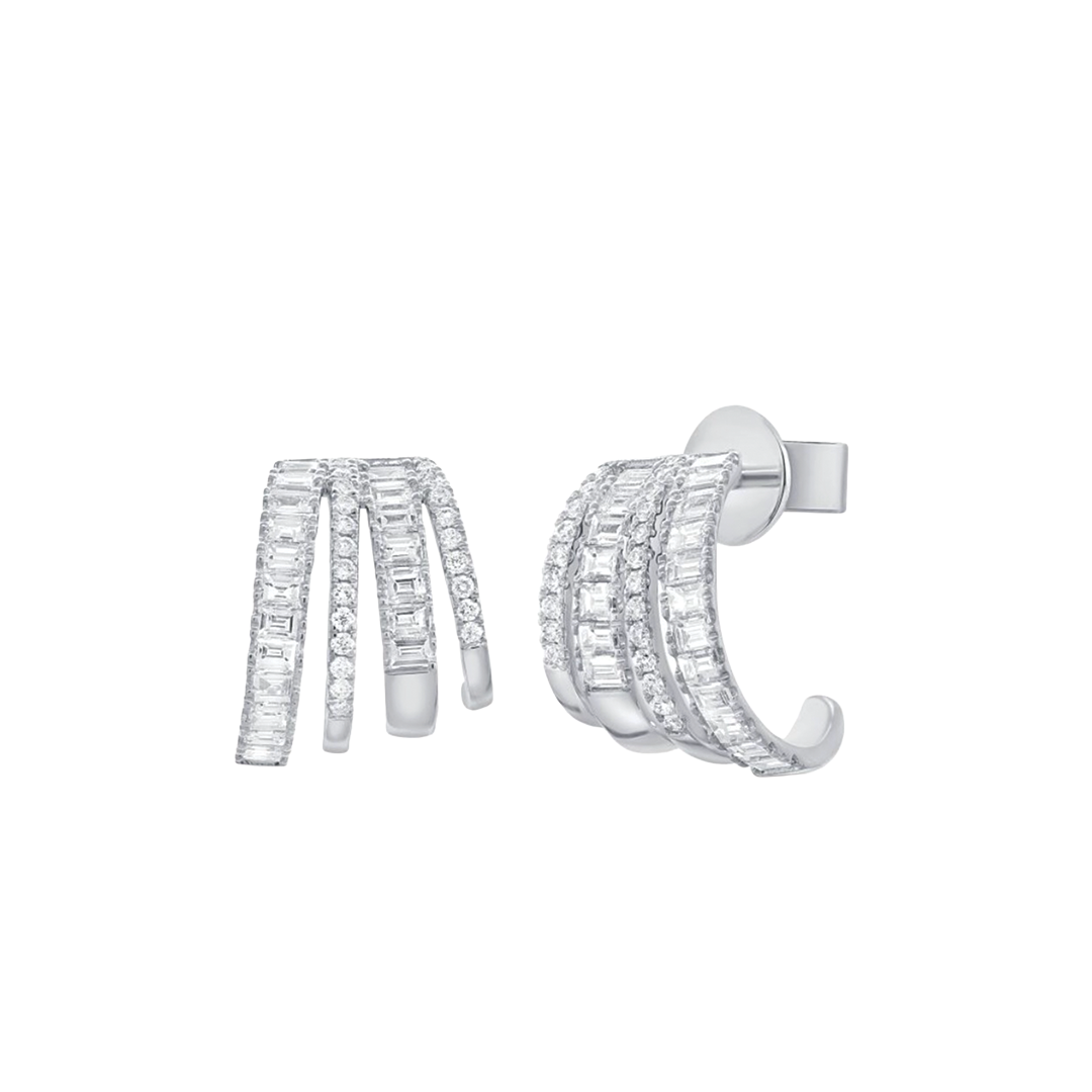 Multi-Row J Hoop Diamond Earrings in White Gold