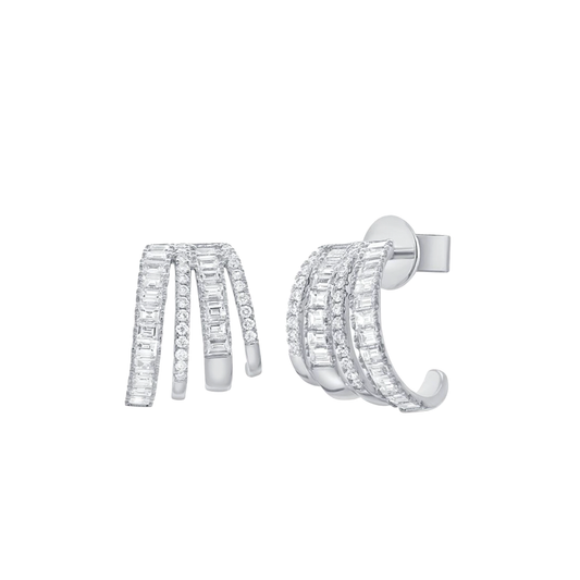 Multi-Row J Hoop Diamond Earrings in White Gold