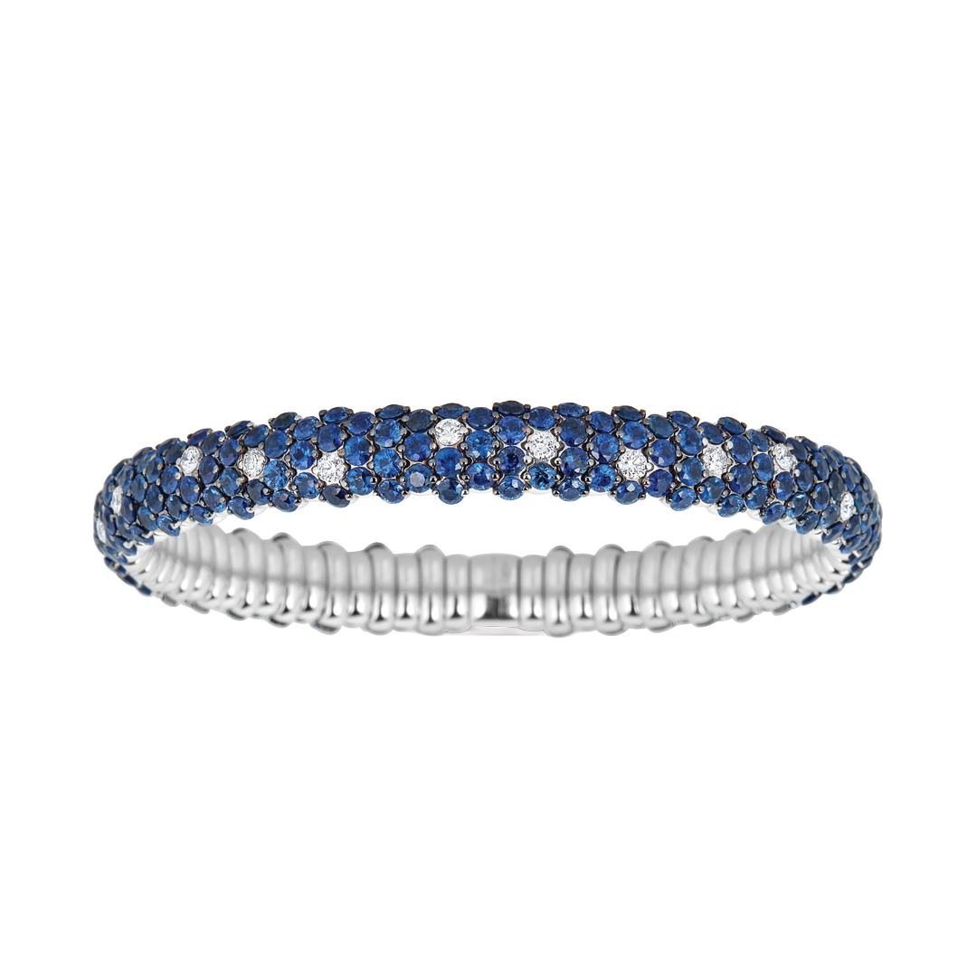 Domed Stretch Bracelet with Blue Sapphires and Diamonds
