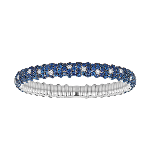 Domed Stretch Bracelet with Blue Sapphires and Diamonds