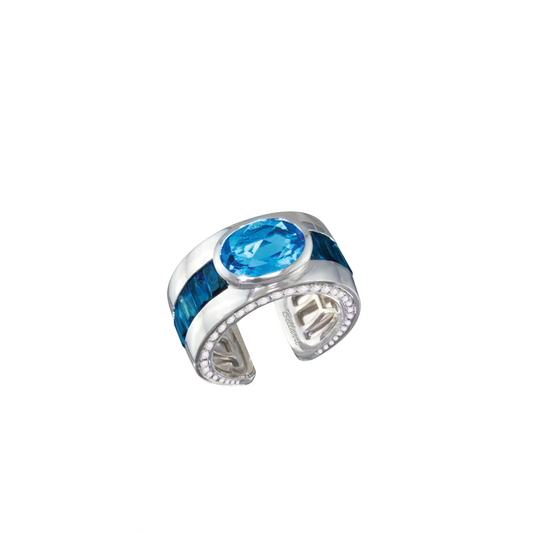 Diamond and Blue Topaz Shank Ring