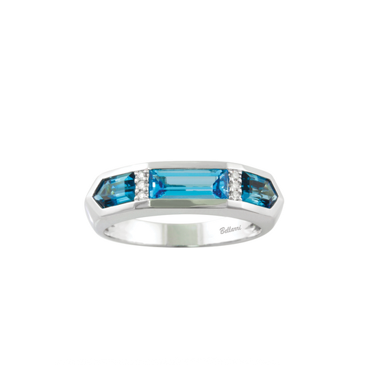 3-Stone Ring with Blue Topaz and Diamonds