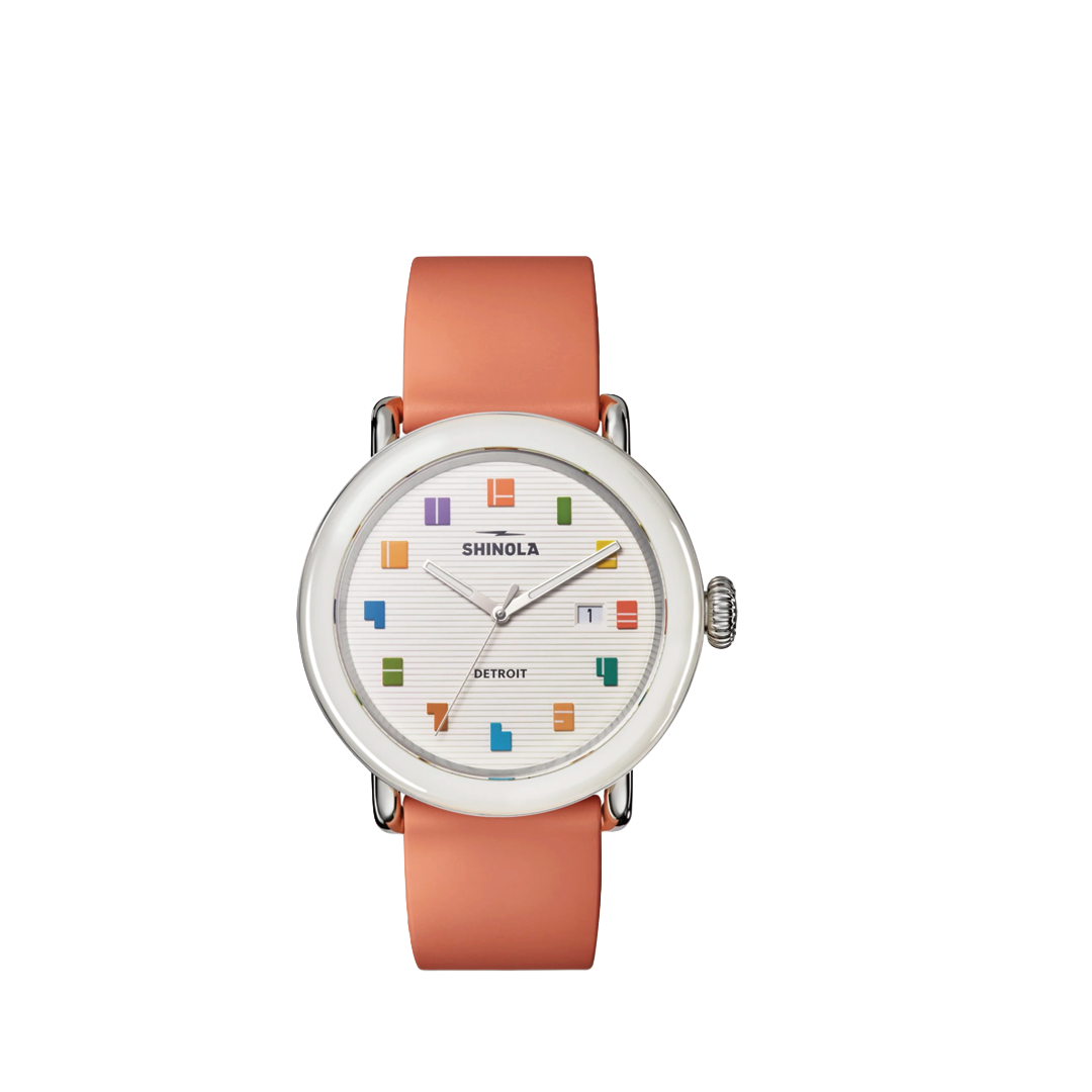 Detrola 41 mm 3-Hand Watch with Peach Strap