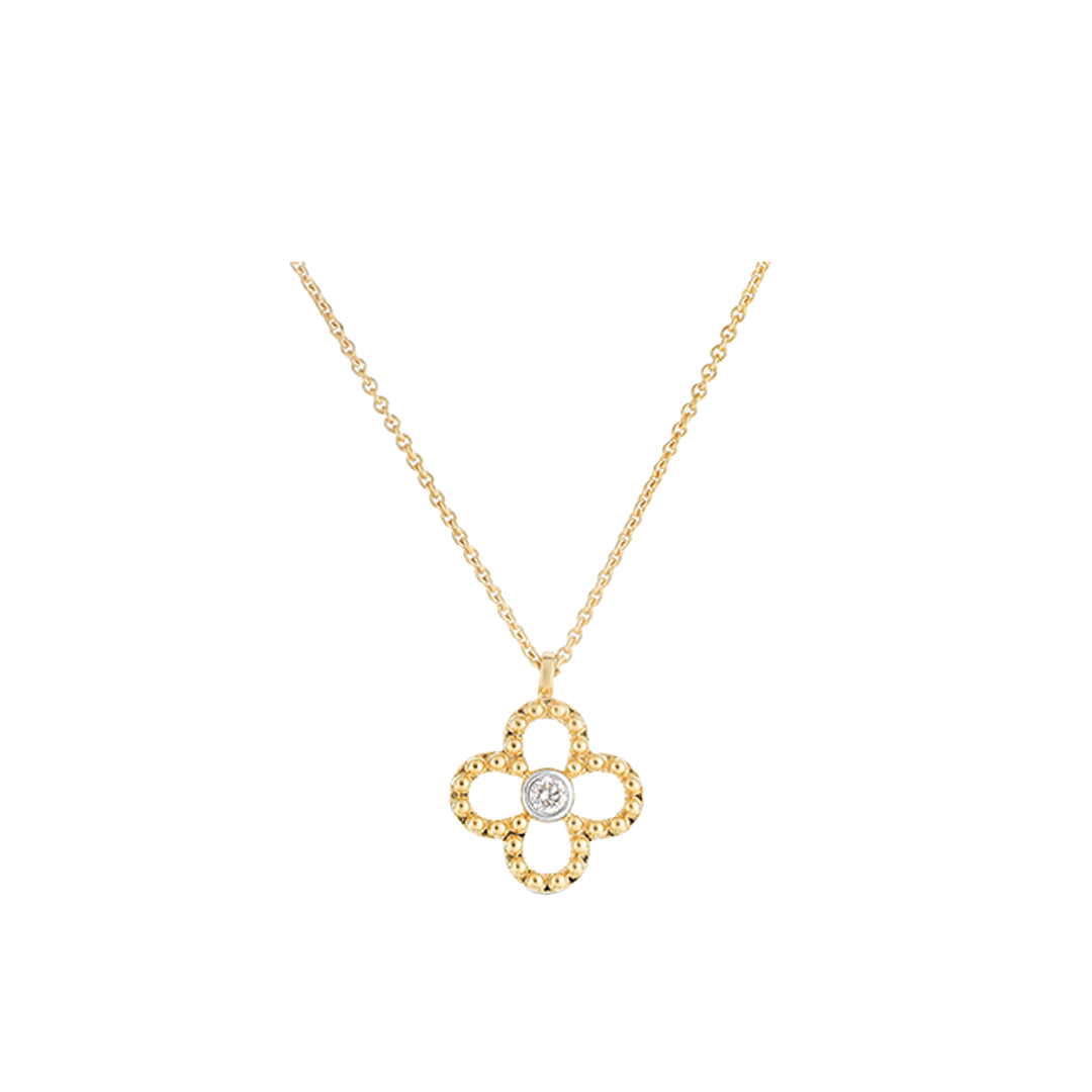 Clover Beaded Outline Necklace with Diamonds