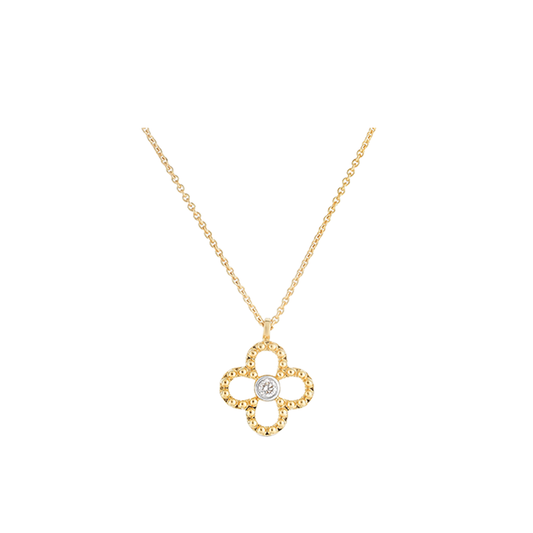 Clover Beaded Outline Necklace with Diamonds
