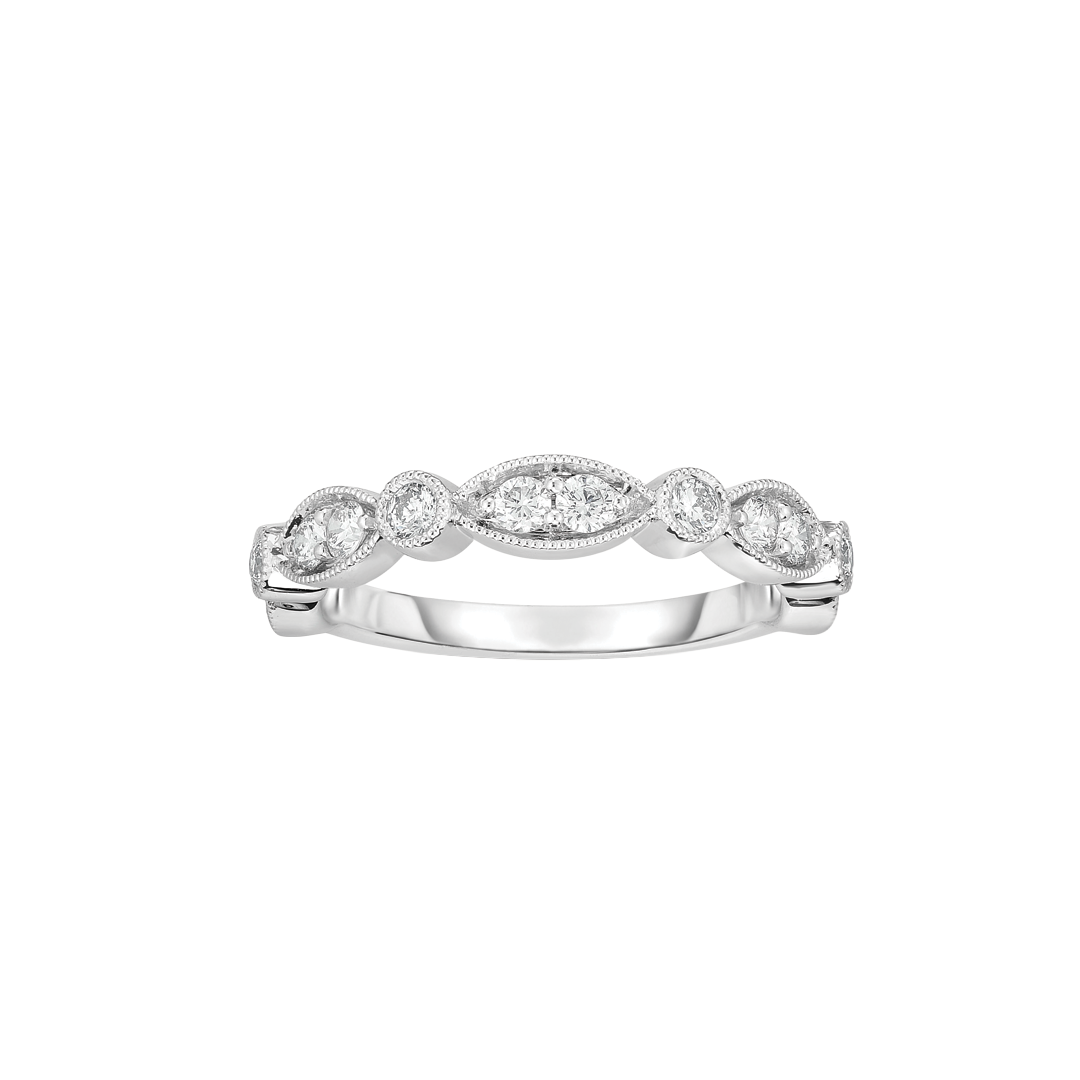 Stacking White Gold Band with Mixed Shape Diamonds