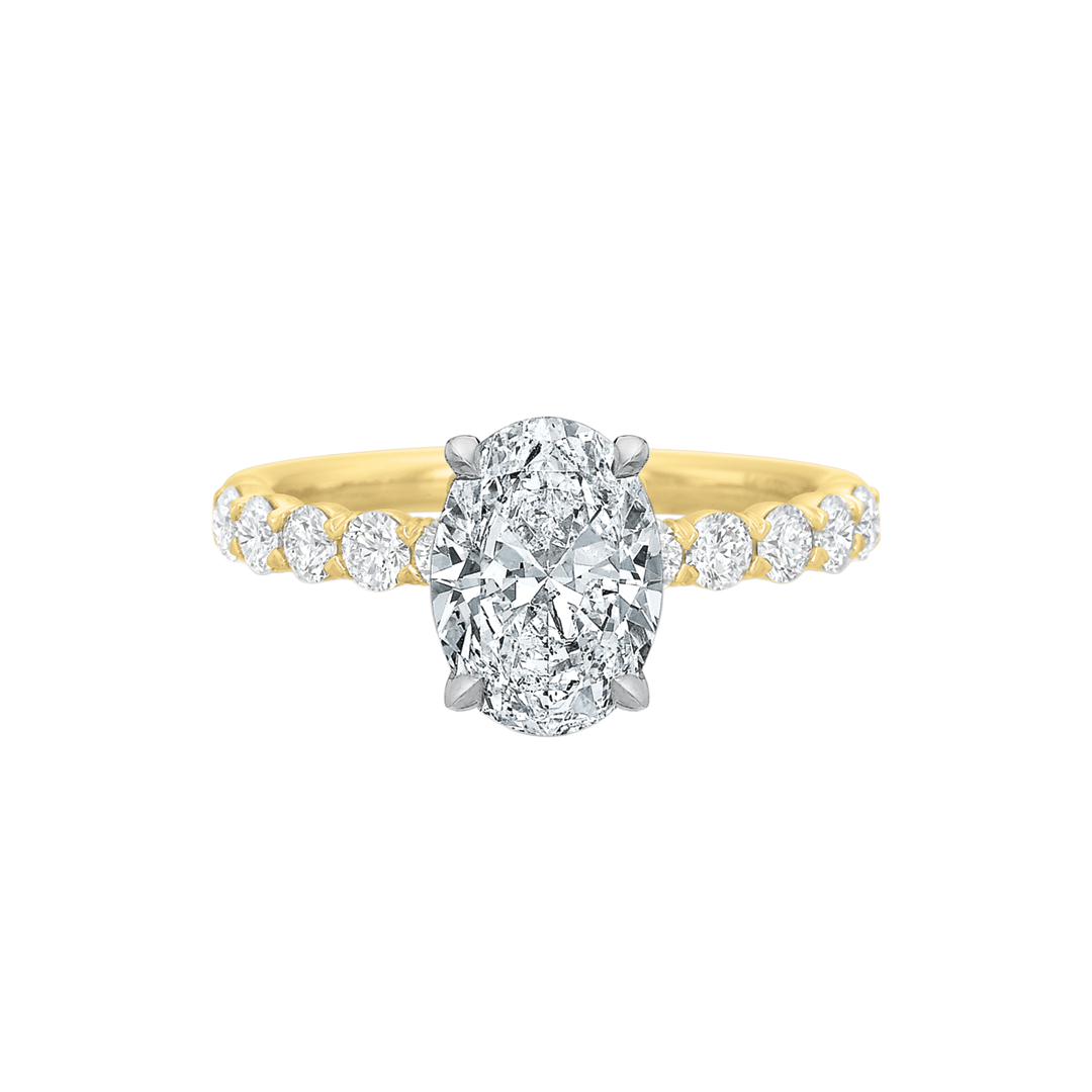 Oval Diamond Ring with Half Diamond Shank