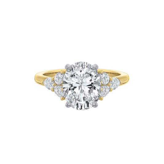 Diamond Petal Bloom Mount Engagement Ring with Side Stones