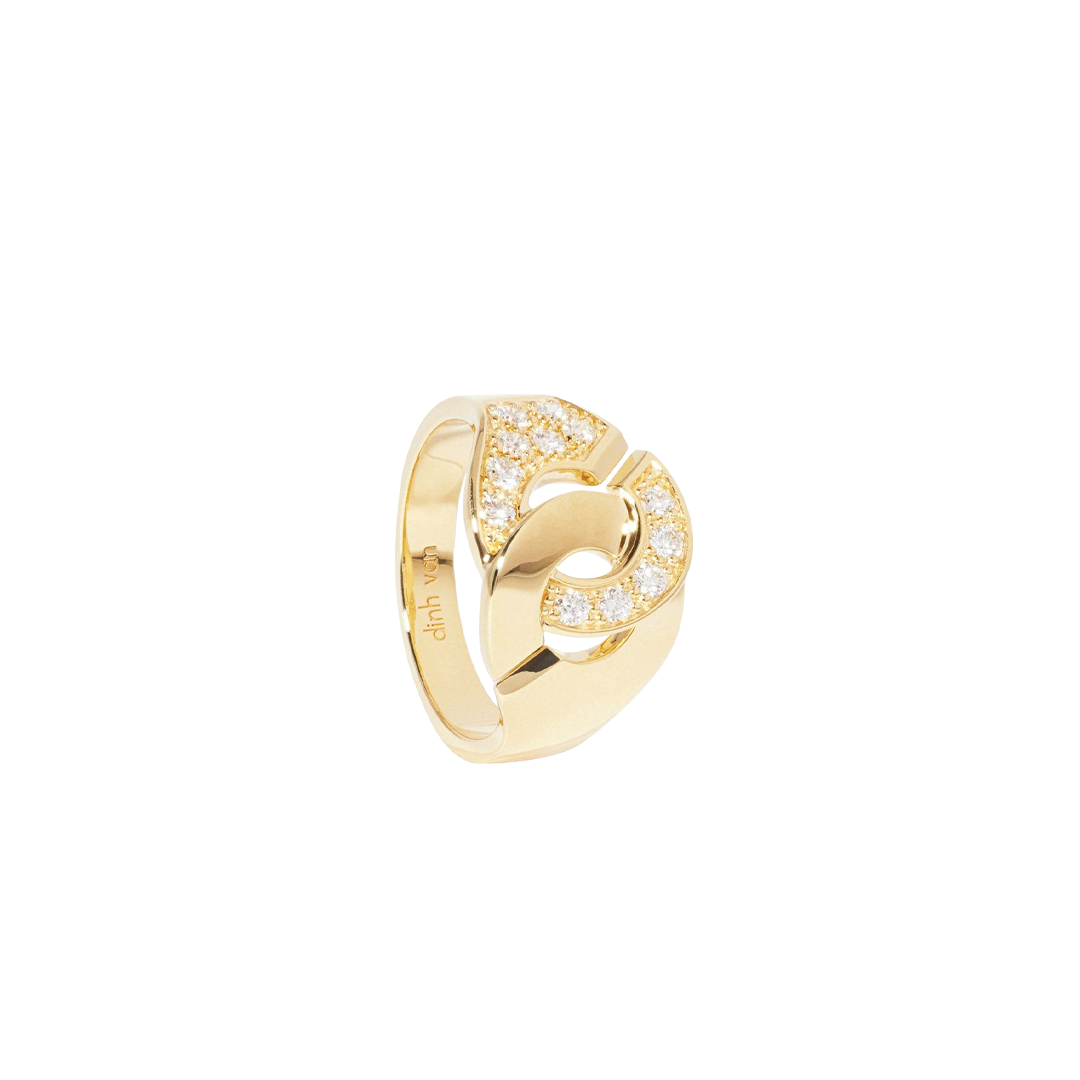 Medium Menottes Yellow Gold Ring with Diamonds