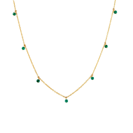 7-Stone Dangling Emerald Necklace in 14K Yellow Gold