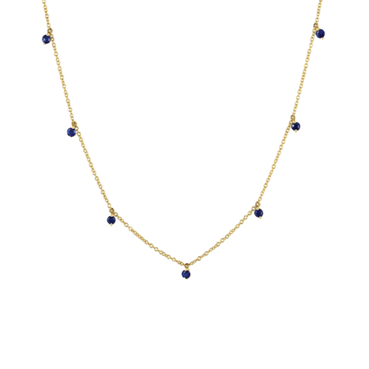 7-Stone Dangling Blue Sapphire Necklace in 14K Yellow Gold