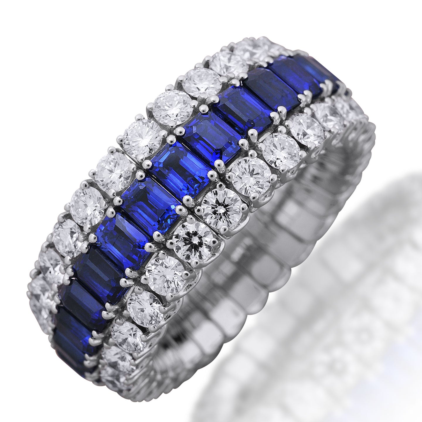 3-Row Eternity Stretch Ring with Diamonds and Sapphires
