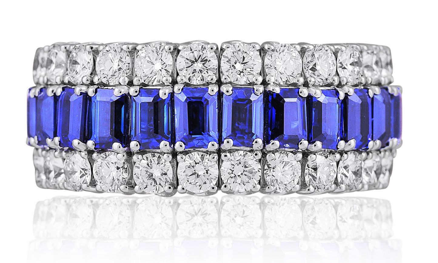 3-Row Eternity Stretch Ring with Diamonds and Sapphires