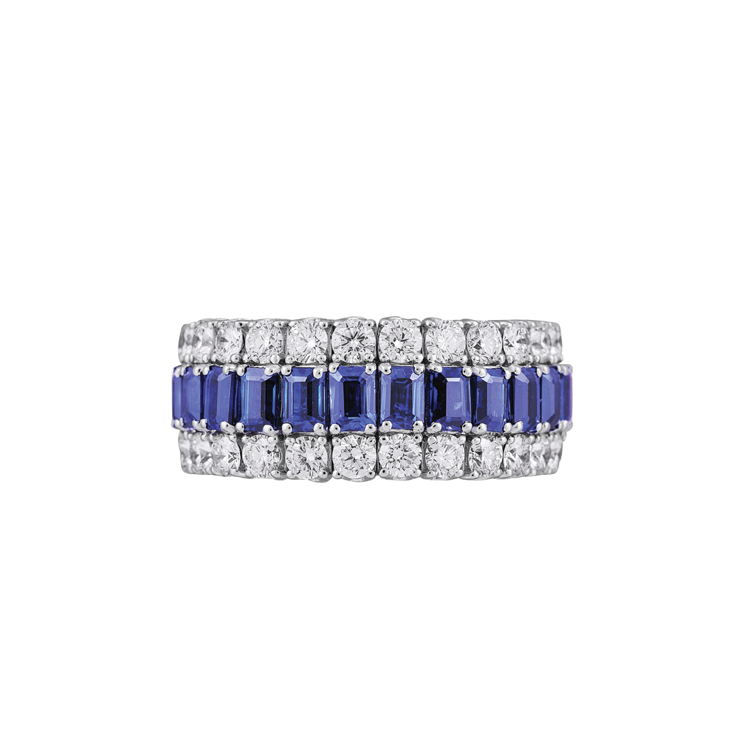 3-Row Eternity Stretch Ring with Diamonds and Sapphires