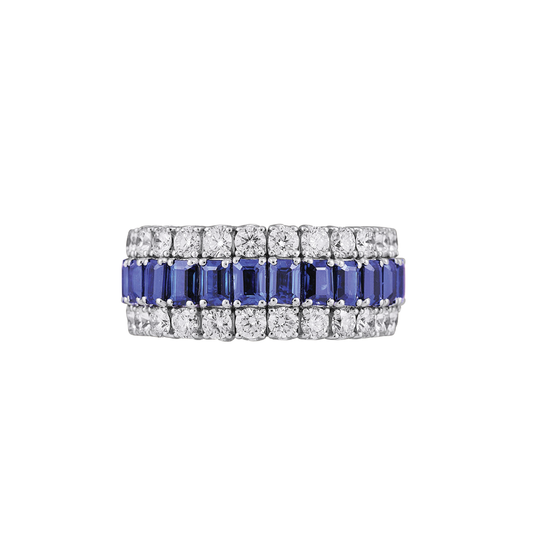 3-Row Eternity Stretch Ring with Diamonds and Sapphires