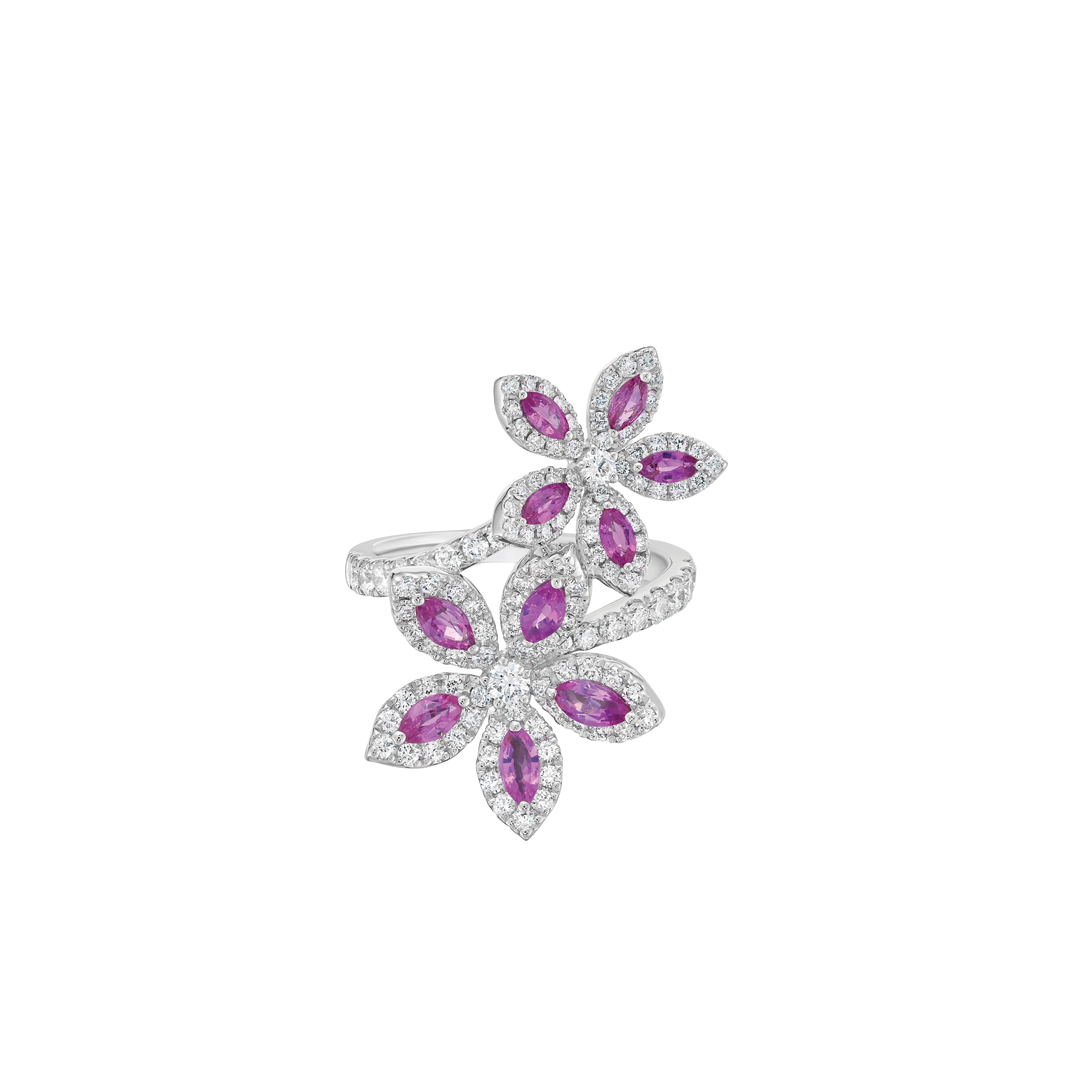 Double Flower Ring with Pink Sapphires and Diamonds