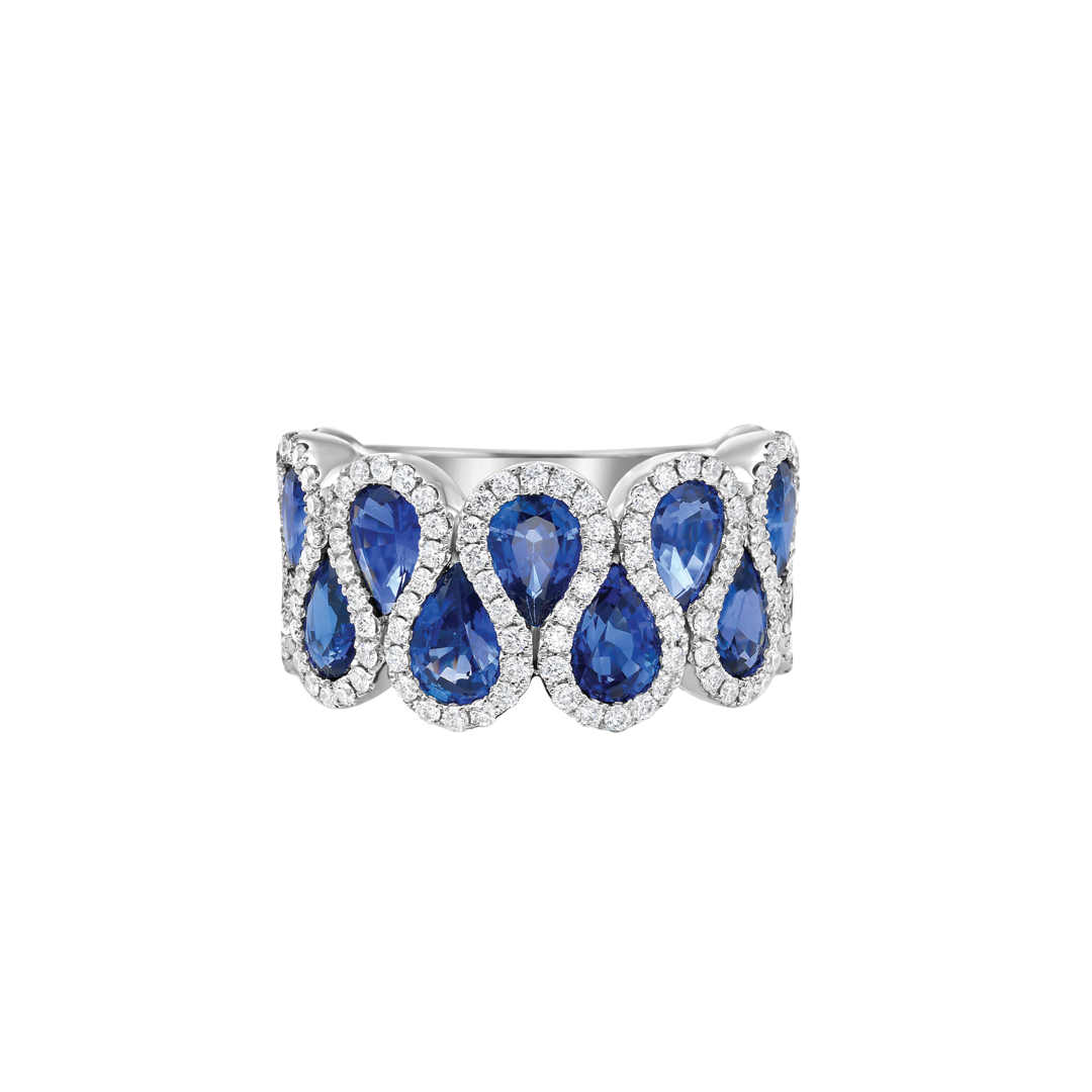 Ribbon Band Ring with Blue Sapphires and Diamonds
