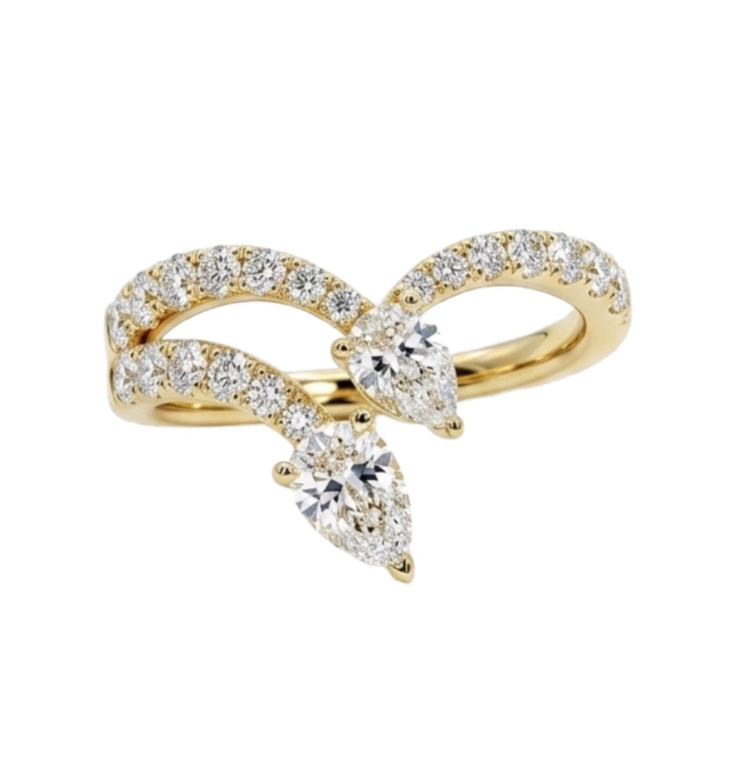 Double V Diamond Ring with Pear Diamond Ends