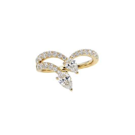 Double V Diamond Ring with Pear Diamond Ends