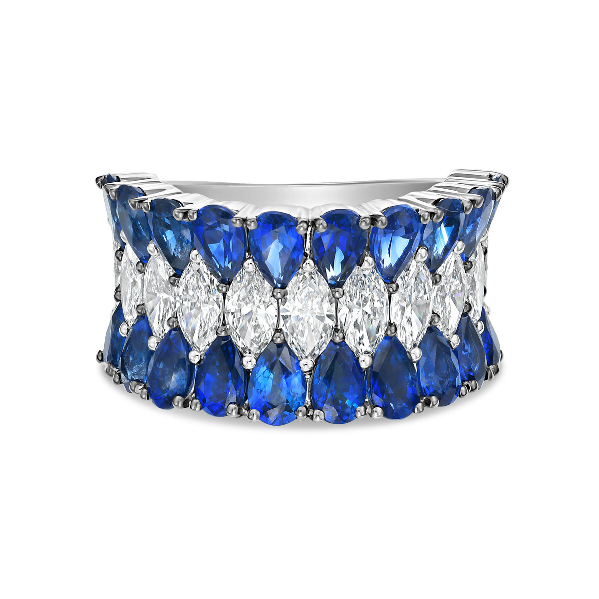 Concave Ring with Blue Sapphires and Diamonds