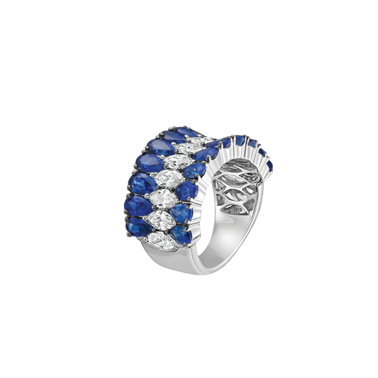 Concave Ring with Blue Sapphires and Diamonds