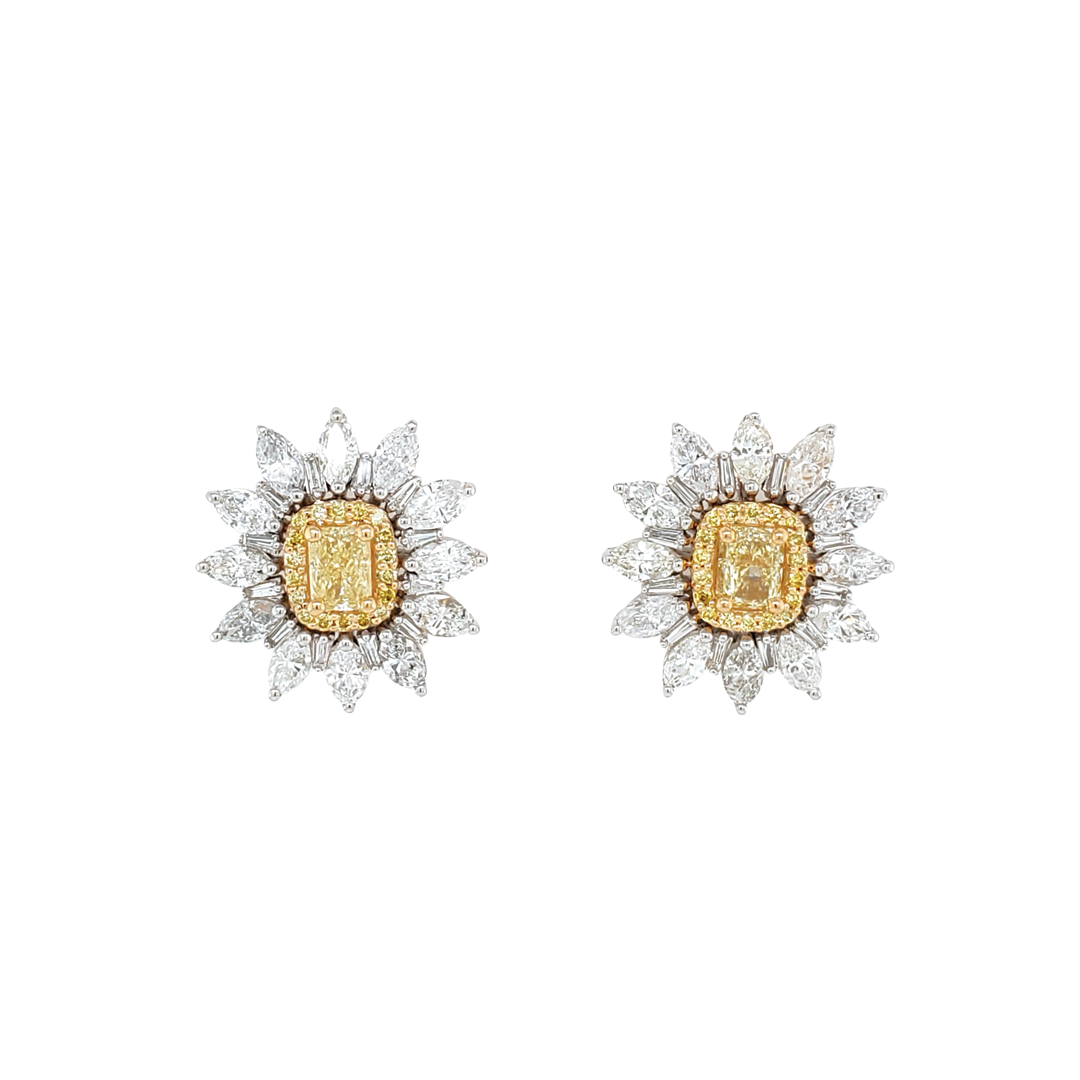 Yellow Diamond Floral Stud Earrings