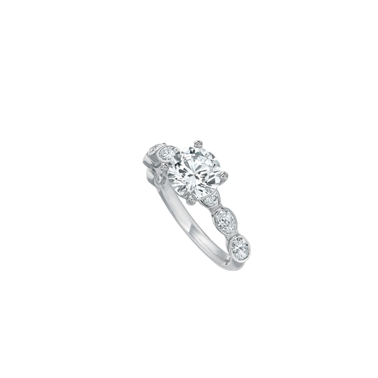 Platinum Petite Grand Aire Diamond Ring with a 6 Bezel-Set Diamond Shank