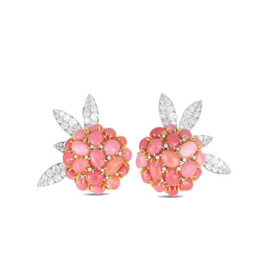 Conch Pearl Cluster Earrings with Diamond Petals
