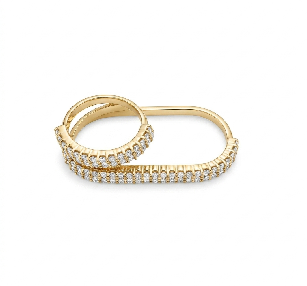 Two-Row Double Finger Ring with Diamonds