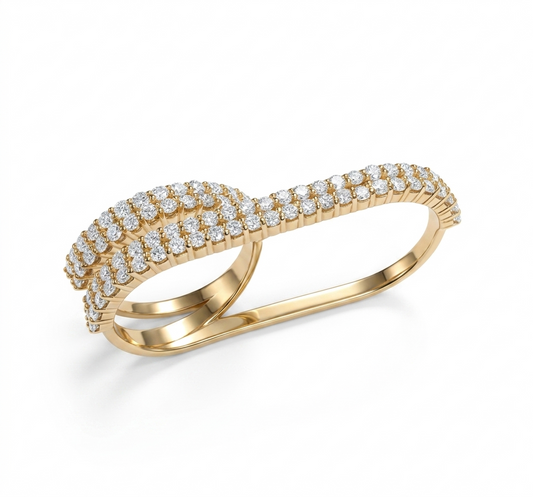 Two-Row Double Finger Ring with Diamonds